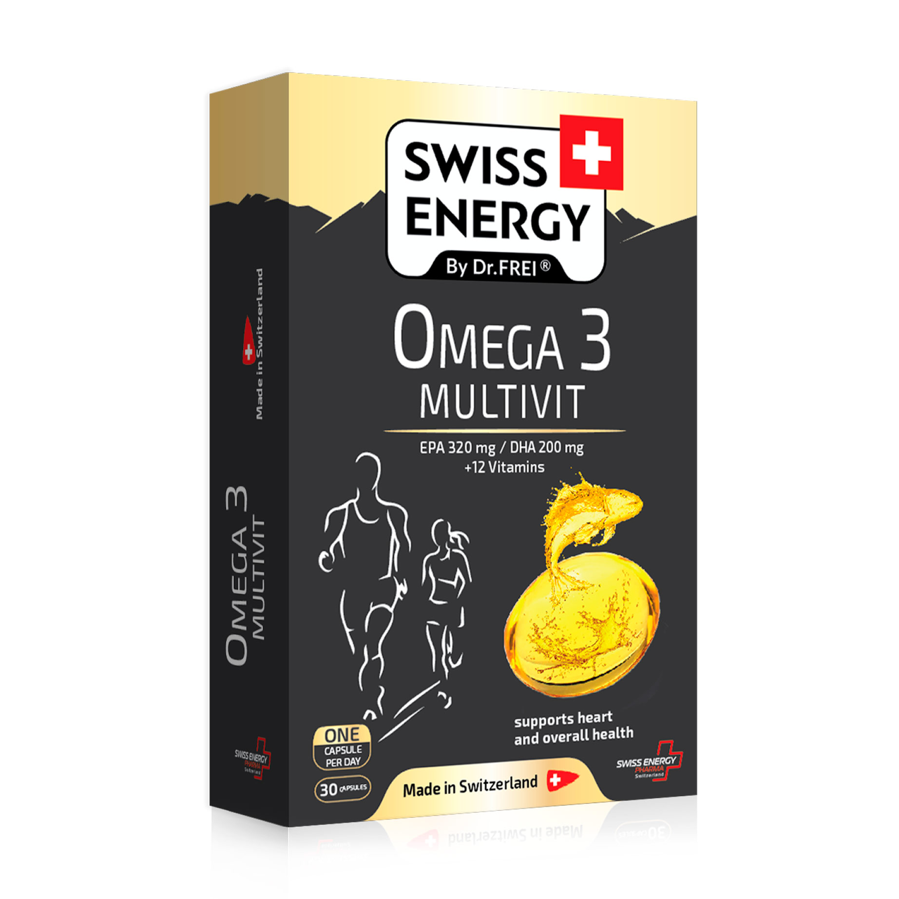 Комплекс жирних кислот та вітамінів Swiss Energy Omega-3 Multivit Підтримка серця та загального здоровя, 30 капсул